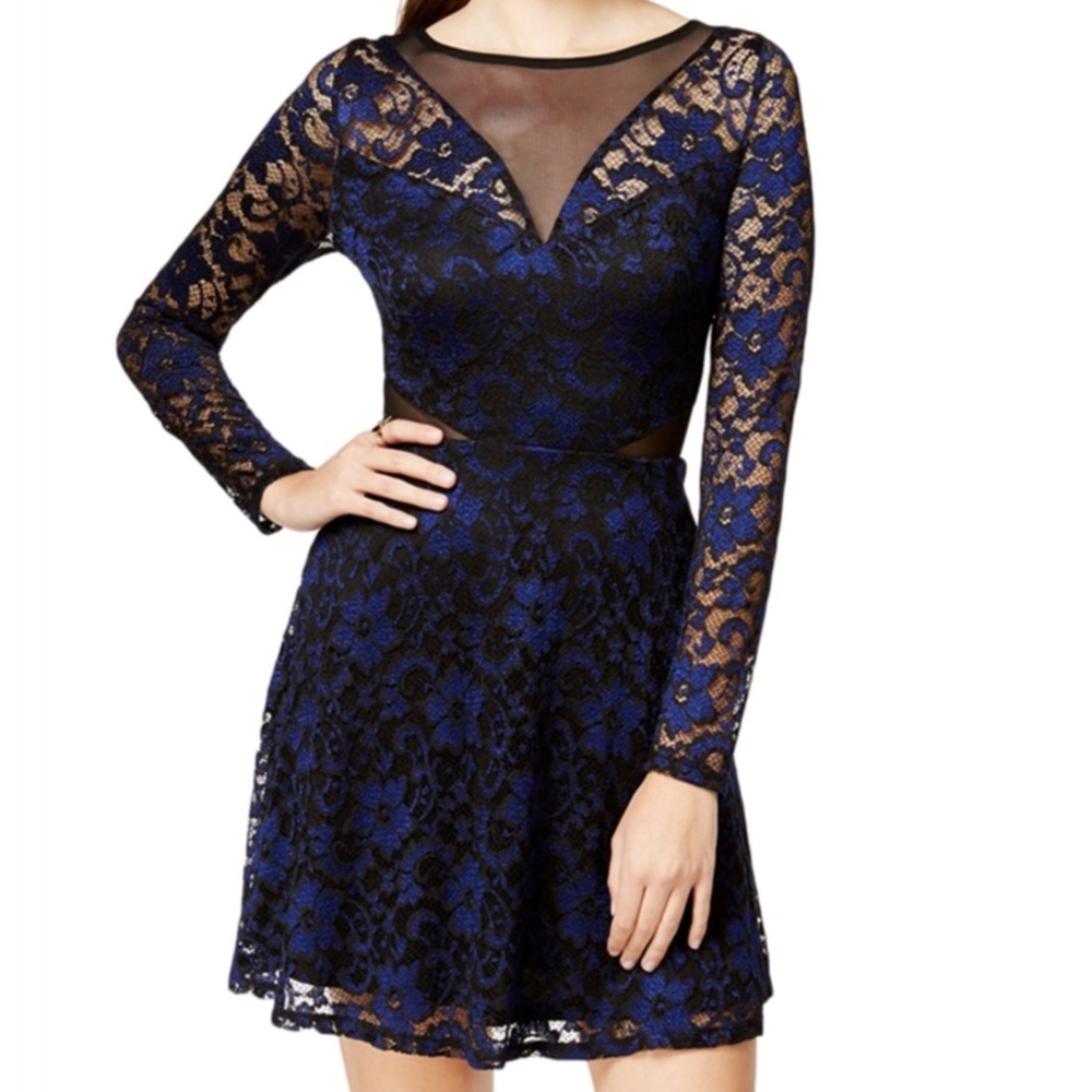 Dark blue fit and flare lace dress